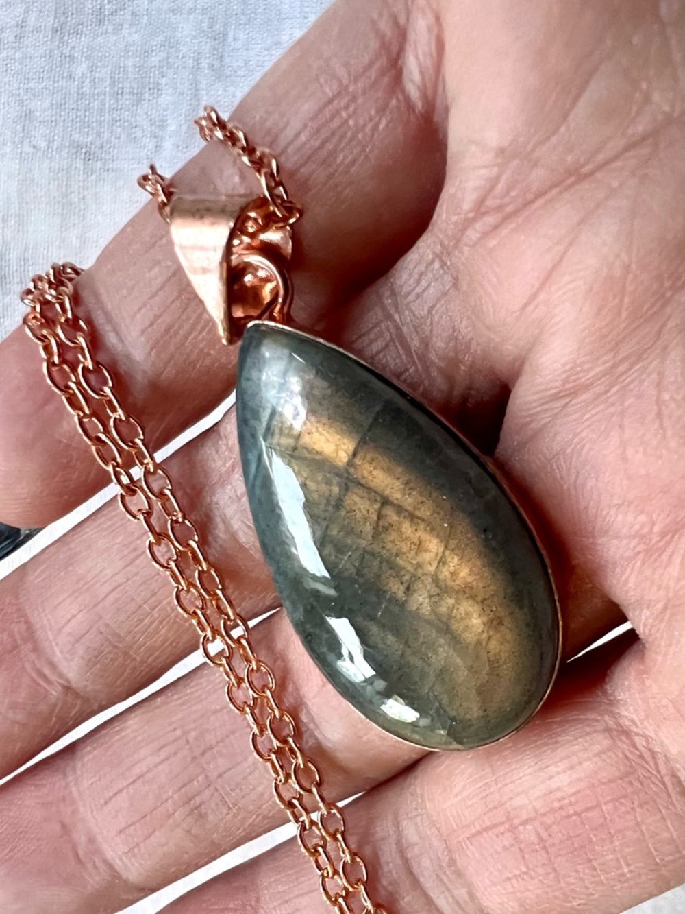 925 Rose Gold Flash Labradorite Copper Pendant Necklace